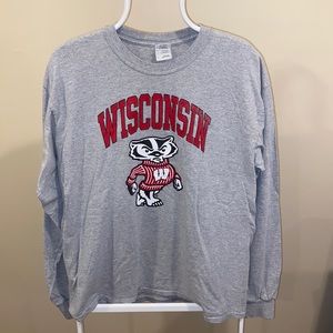 Wisconsin Badgers  Long Sleeve Shirt Game Day Grey Red Size Large